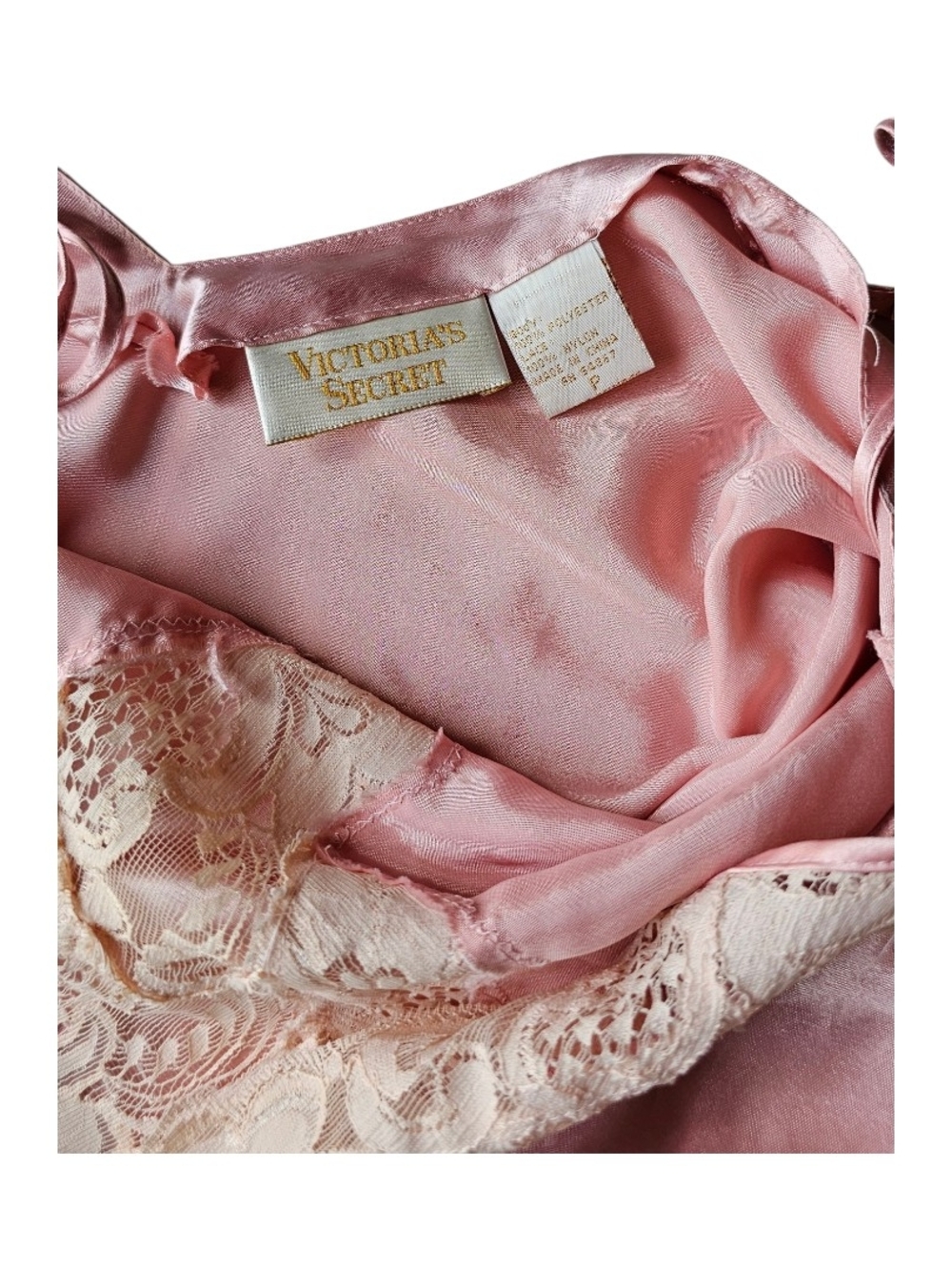Vintage Victoria’s Secret Gold Label Pink Satin Lace Cami Slip Size P - Picture 5 of 10